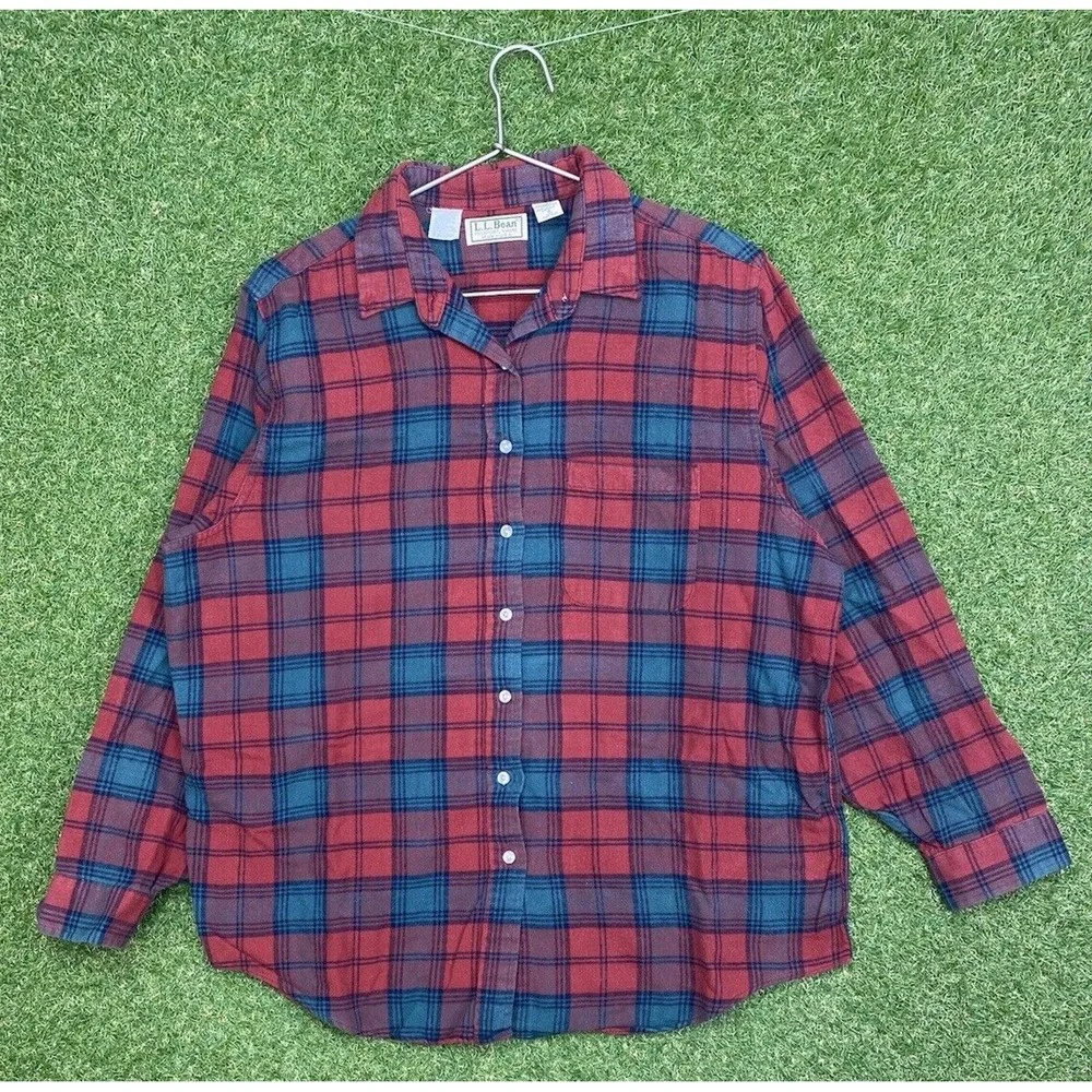 Vintage LL Bean Flannel Button Up Shirt Womens 16 Long Sleeve Plaid Outdoor Y2K